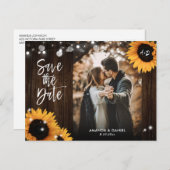 Carte Postale Faire-part Sunflower Rustic Wood Photo Enregistrer la date Ca (Devant / Derrière)