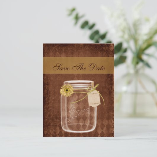Carte Postale Faire-part sunflower rustique mason jar mariage enregistrer l (Debout devant)