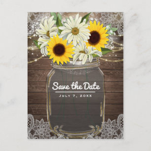 Carte Postale Faire-part Sunflowers Daisies Mason Jar Sparkle Enregistrer l