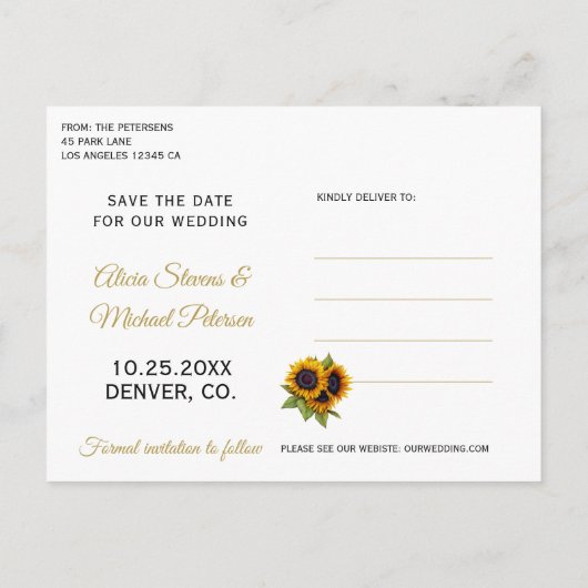 Carte Postale Faire-part Sunflowers été rustique enregistrer la date mariag (Dos)