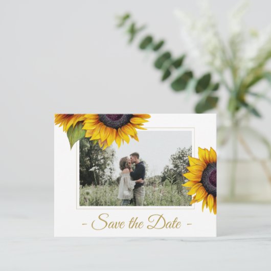 Carte Postale Faire-part Sunflowers été rustique enregistrer la date mariag (Debout devant)