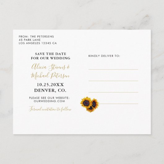 Carte Postale Faire-part Sunflowers rustique chic script enregistrer date m (Dos)
