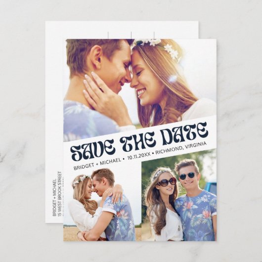 Carte Postale Faire-part Super Retro Boho Photo Wedding Enregistrer la date (Devant / Derrière)