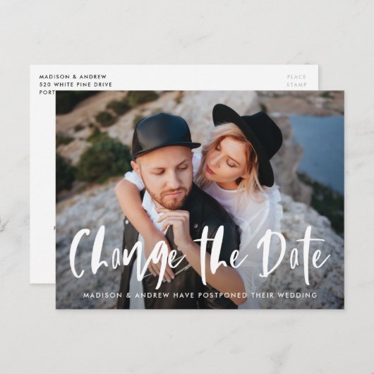 Carte Postale Faire-part Superposition de script de pinceau gras Changer la (Devant / Derrière)