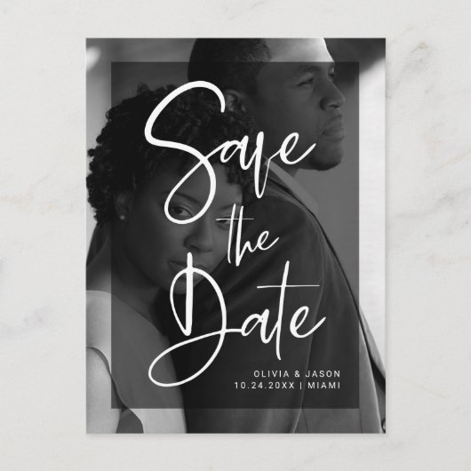 Carte Postale Faire-part Superposition noire et blanche | Photo Enregistrer (Devant)