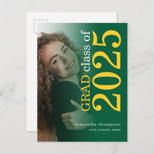 Carte Postale Faire-part Superposition photo moderne Jaune Vert 2023 Gradua (Devant / Derrière)