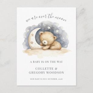 Carte Postale Faire-part Sur La Lune Bébé Ours Lune Étoiles Grossesse