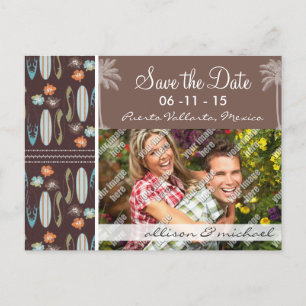 Carte Postale Faire-part Surfboards et Hibiscus tropicaux