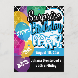 Carte Postale Faire-part Surprise fête d'anniversaire en bleu   Save the da