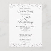 Carte Postale Faire-part Surprise Party 25e anniversaire Coeurs d'argent (Devant)