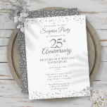 Carte Postale Faire-part Surprise Party 25e anniversaire Coeurs d'argent<br><div class="desc">Doté de délicats coeurs d'amour argenté confetti. Personnalisez avec votre spécial vingt-cinq ans anniversaire argent information de fête surprise en lettres chic. Conçu par Thisisnotme©</div>