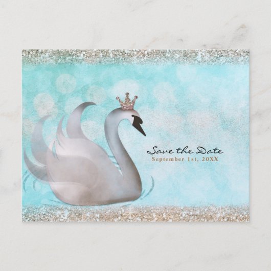 Carte Postale Faire-part Swan Princess Parties scintillant Conte de fée Enr (Devant)