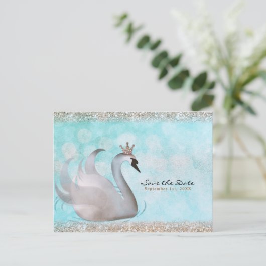 Carte Postale Faire-part Swan Princess Parties scintillant Conte de fée Enr (Debout devant)
