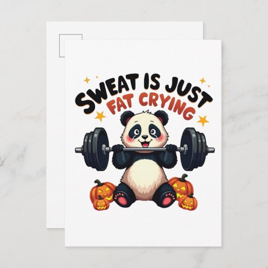 Carte Postale Faire-part Sweat est juste graisse Pleurer Funny Panda Fitnes (Devant / Derrière)