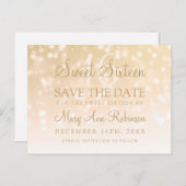 Carte Postale Faire-part Sweet 16 Enregistrer La Date Gold Bokeh Sparkle Li (Devant / Derrière)