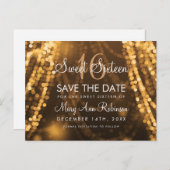 Carte Postale Faire-part Sweet 16 "Enregistrer La Date" Gold String Lumière (Devant / Derrière)