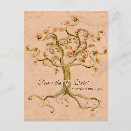 Carte Postale Faire-part Swirl Tree Roots Antiquité Parchemin Mariage Enreg (Devant)