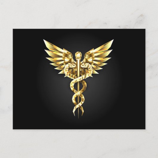 Carte Postale Faire-part Symbole caducee polygonale or (Devant)