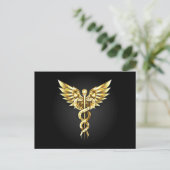Carte Postale Faire-part Symbole caducee polygonale or (Debout devant)