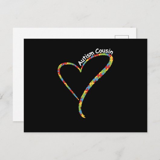 Carte Postale Faire-part T-shirt puzzle Cousin autiste Sensibilisation à l' (Devant / Derrière)