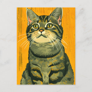 Carte Postale Faire-part Tabby gris rayé minimaliste