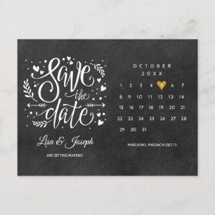 Carte Postale Faire-part Tableau de bord Gold Heart Enregistrer le calendri