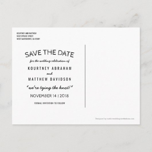 Carte Postale Faire-part Tableau Noir Rustique Bois Save the Date Campagne (Dos)