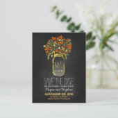 Carte Postale Faire-part Tableau orange save the date - Fleur Mason Jar (Debout devant)