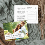 Carte Postale Faire-part Tabulation gris et blanc Photo moderne Enregistrer<br><div class="desc">Chic vintage photo mariage carte postale Enregistrer la Date. Le design comprend votre photo fiançailles avec un cadre de tabulation simple et élégant et de l'espace pour votre date de mariage et les noms de mariée et de mariée sur le devant. Un élégant mélange de typographie traditionnelle et de script...</div>