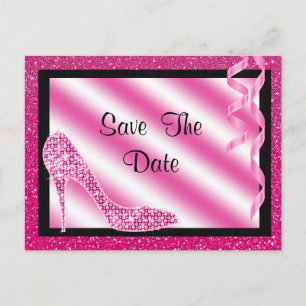 Carte Postale Faire-part Talons Roses & Serpentin 70e Enregistrer la Date