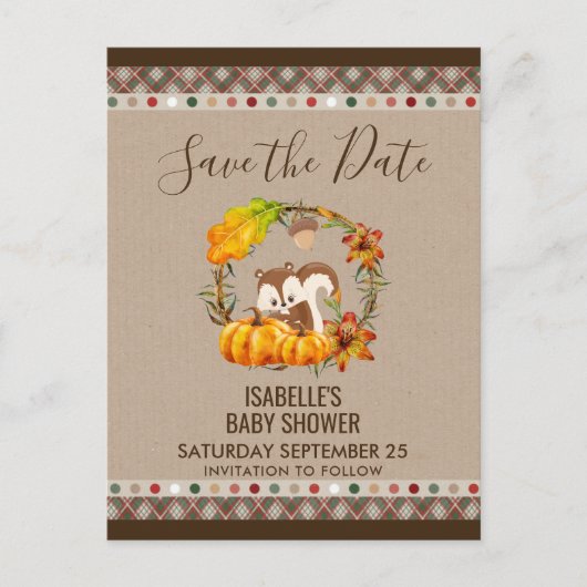 Carte Postale Faire-part Tamia et citrouilles, Rustique d'automne (Devant)