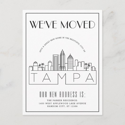Carte Postale Faire-part Tampa, Floride Moderne Deco | Changement d'adresse (Devant)