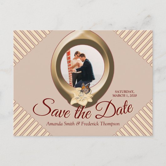 Carte Postale Faire-part Tan - Marsala Vin & Moderne Enregistrer la date (Devant)