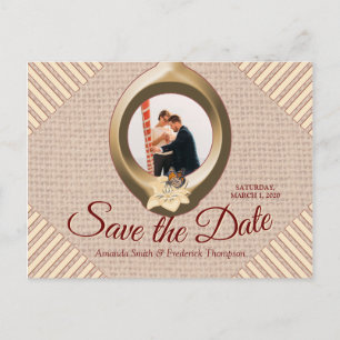 Carte Postale Faire-part Tan - Marsala Wine & Textured Enregistrer la date