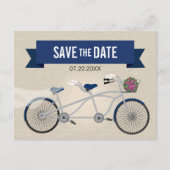 Carte Postale Faire-part Tandem Bleu foncé Bicycle Mariage Enregistrer la d (Devant)