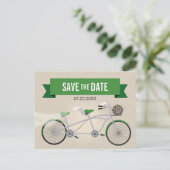 Carte Postale Faire-part Tandem Green Bicycle Wedding Enregistrer la date (Debout devant)