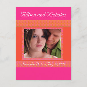 Carte Postale Faire-part Tangerine Orange et rose enregistrer la date photo