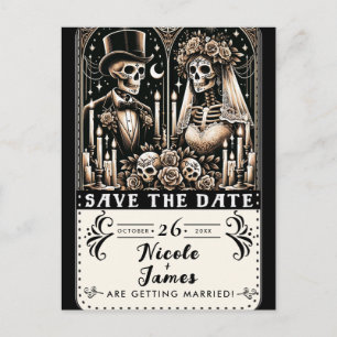 Carte Postale Faire-part Tarot Squelettes Mariée Marié Mariage Sauvegarder 