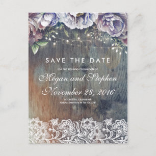 Carte Postale Faire-part Taupe, bleu et marron floral rustique Enregistrer