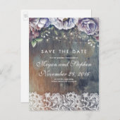 Carte Postale Faire-part Taupe, bleu et marron floral rustique Enregistrer (Devant / Derrière)