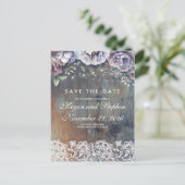 Carte Postale Faire-part Taupe, bleu et marron floral rustique Enregistrer (Debout devant)