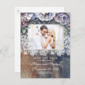 Carte Postale Faire-part Taupe, bleu et marron floral rustique Enregistrer  (Devant / Derrière)