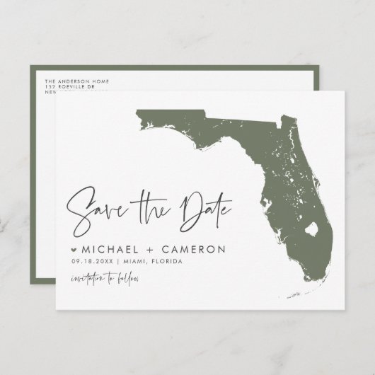 Carte Postale Faire-part Taupe Green Florida Map QR Code Enregistrer la dat (Devant / Derrière)