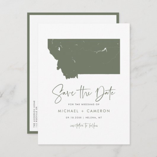 Carte Postale Faire-part Taupe Green Montana Map QR Code Enregistrer la dat (Devant / Derrière)