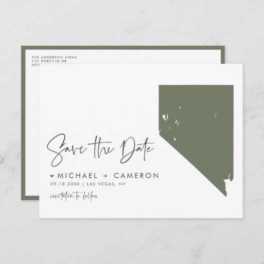 Carte Postale Faire-part Taupe Green Nevada State Map QR Code Enregistrer l (Devant / Derrière)