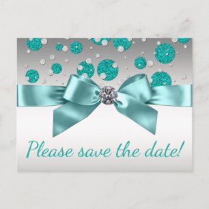 Carte Postale Faire-part Teal Blue Argent Prévenez de la Date