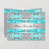 Carte Postale Faire-part Teal Blue Silver Enregistrer La Date (Devant / Derrière)