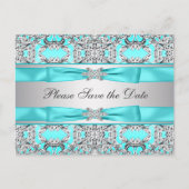 Carte Postale Faire-part Teal Blue Silver Enregistrer La Date (Devant)