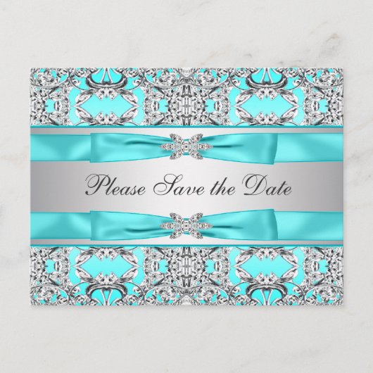 Carte Postale Faire-part Teal Blue Silver Enregistrer La Date (Devant)