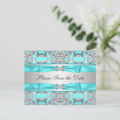 Carte Postale Faire-part Teal Blue Silver Enregistrer La Date (Debout devant)